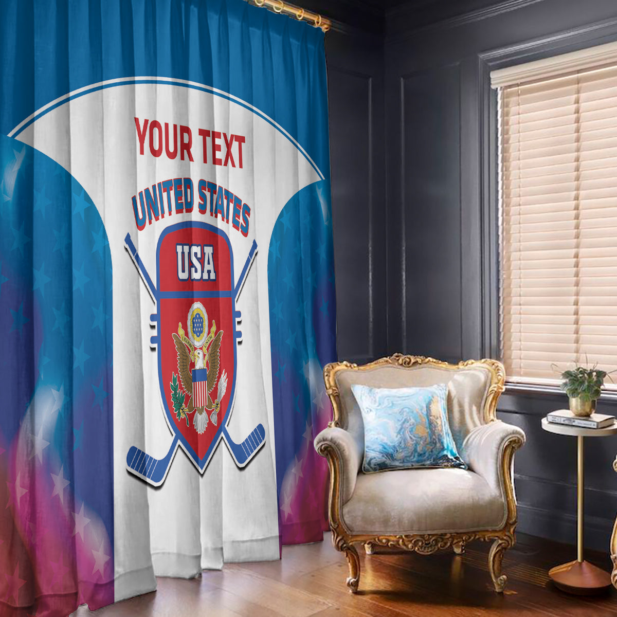 Custom United States Hockey Window Curtain 2024 Go USA - Wonder Print Shop
