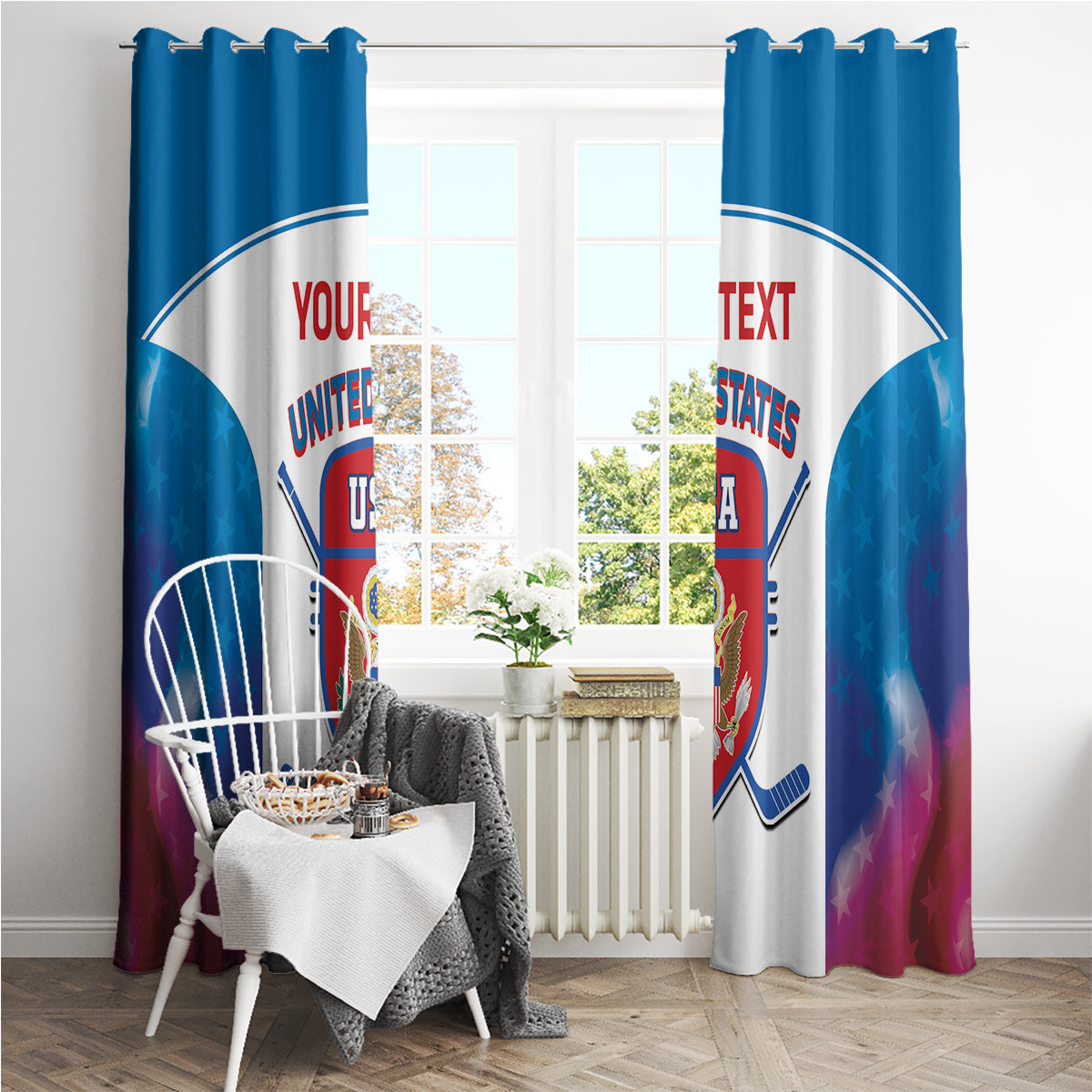 Custom United States Hockey Window Curtain 2024 Go USA - Wonder Print Shop