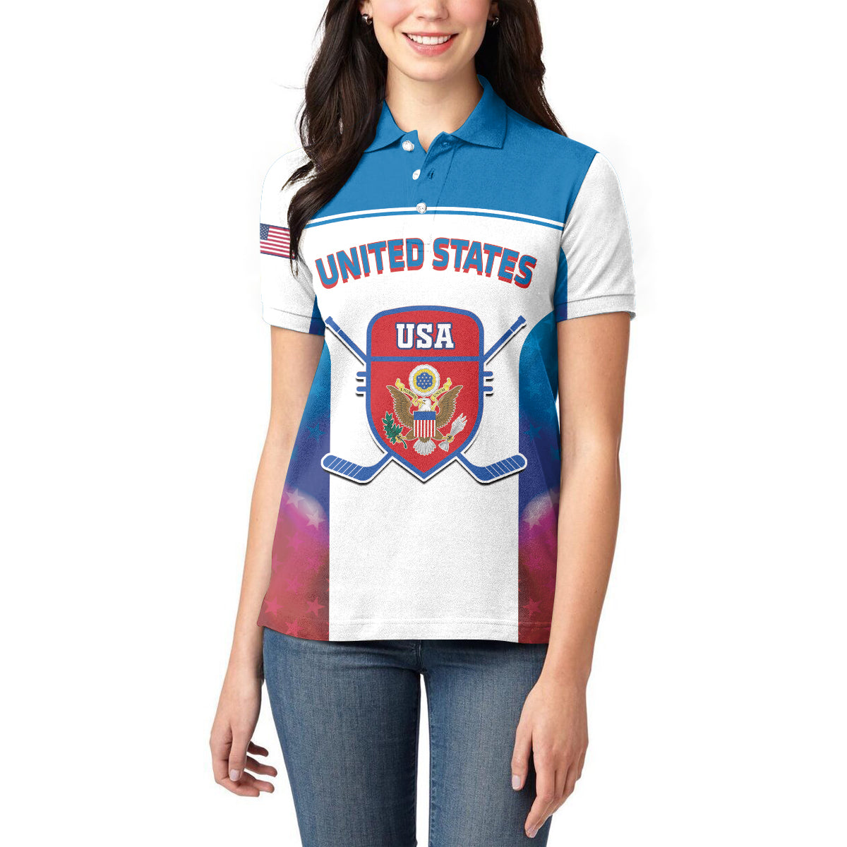 Custom United States Hockey Women Polo Shirt 2024 Go USA - Wonder Print Shop