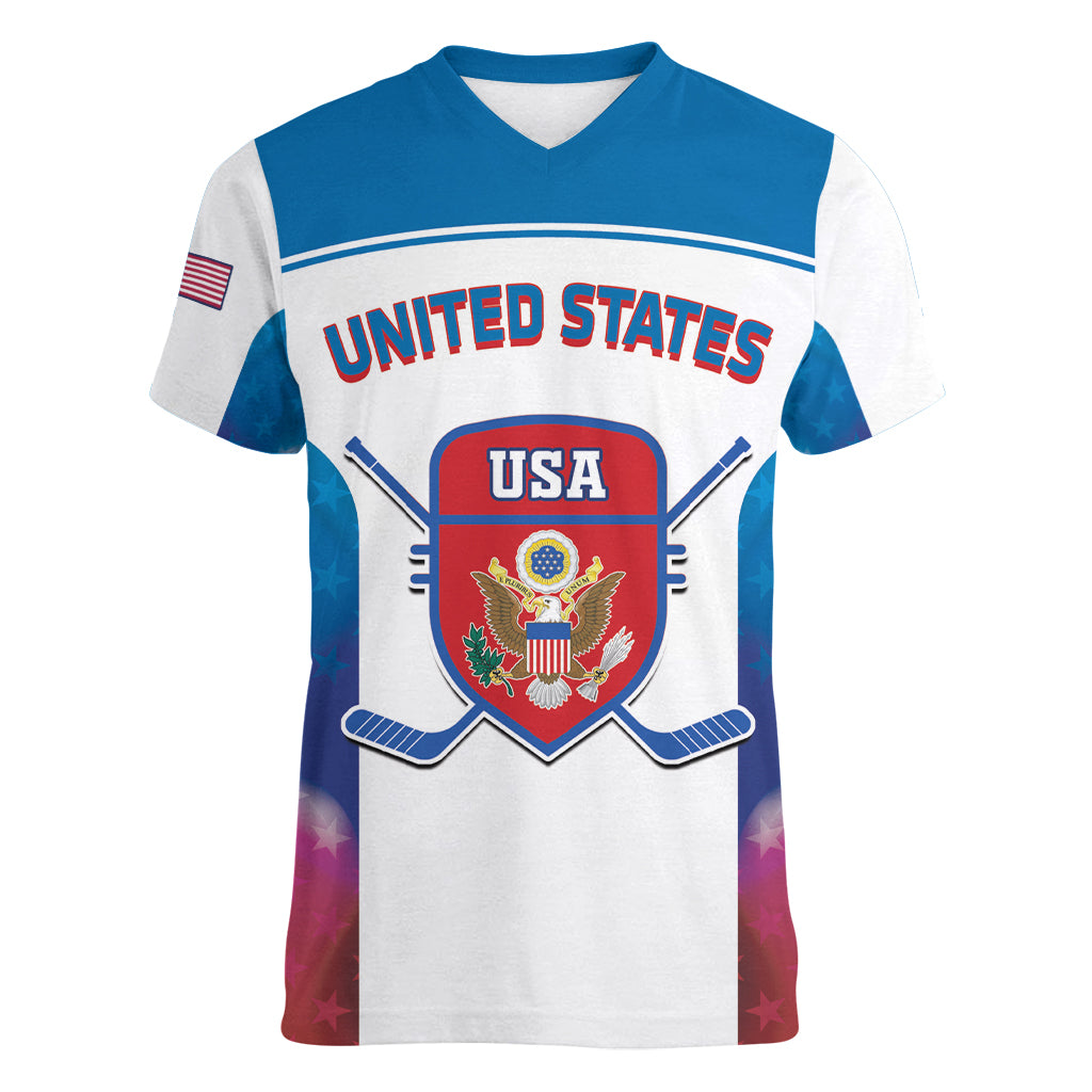 Custom United States Hockey Women V Neck T Shirt 2024 Go USA - Wonder Print Shop
