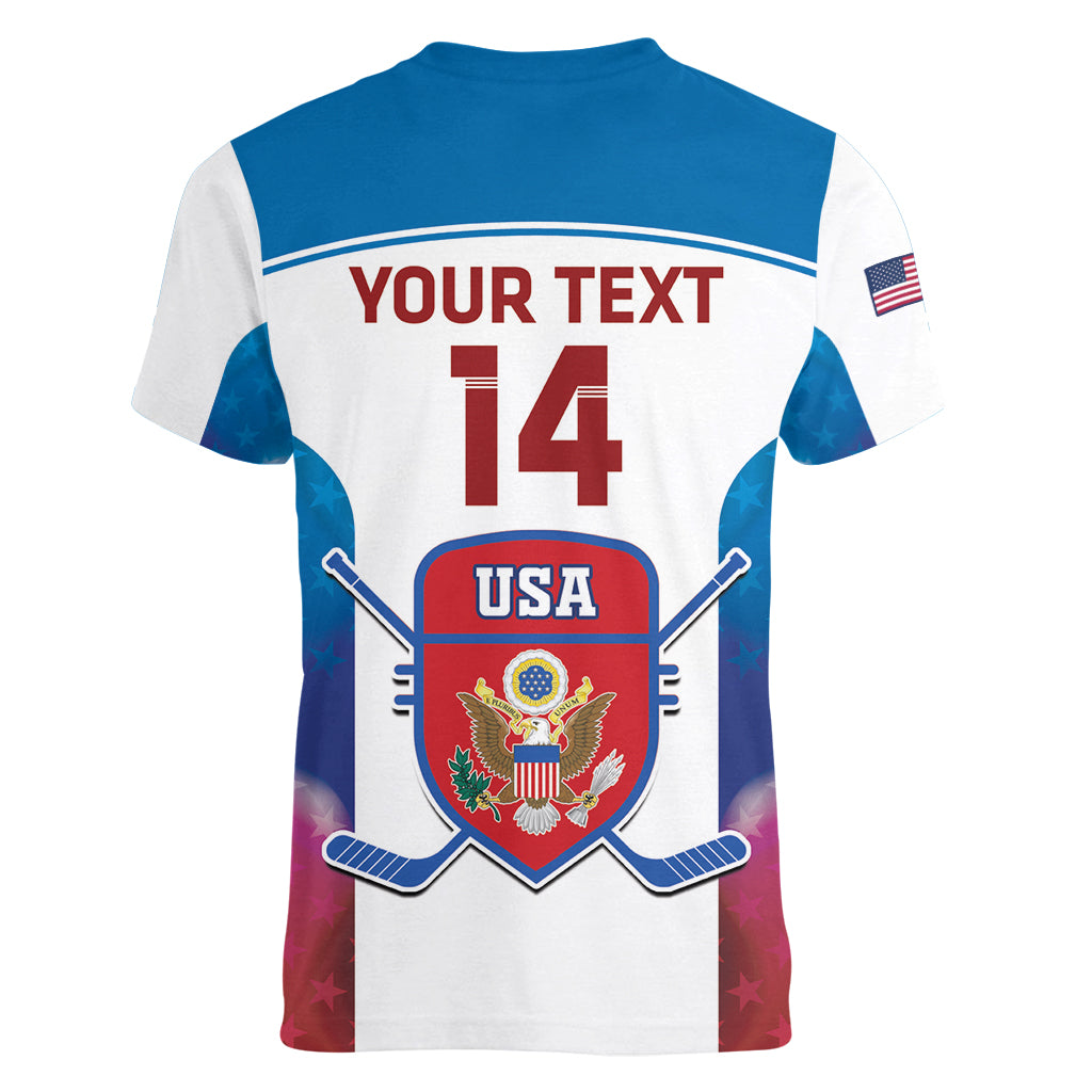Custom United States Hockey Women V Neck T Shirt 2024 Go USA - Wonder Print Shop