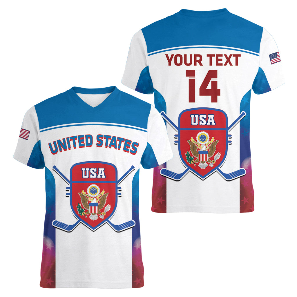 Custom United States Hockey Women V Neck T Shirt 2024 Go USA - Wonder Print Shop