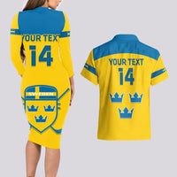 Custom Sweden Hockey Couples Matching Long Sleeve Bodycon Dress and Hawaiian Shirt 2024 Go Swedish - Wonder Print Shop