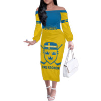 Custom Sweden Hockey Family Matching Off The Shoulder Long Sleeve Dress and Hawaiian Shirt 2024 Go Swedish - Wonder Print Shop