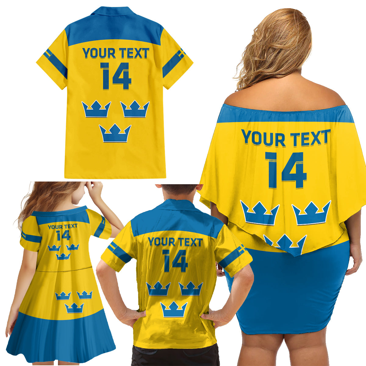 Custom Sweden Hockey Family Matching Off Shoulder Short Dress and Hawaiian Shirt 2024 Go Swedish - Wonder Print Shop