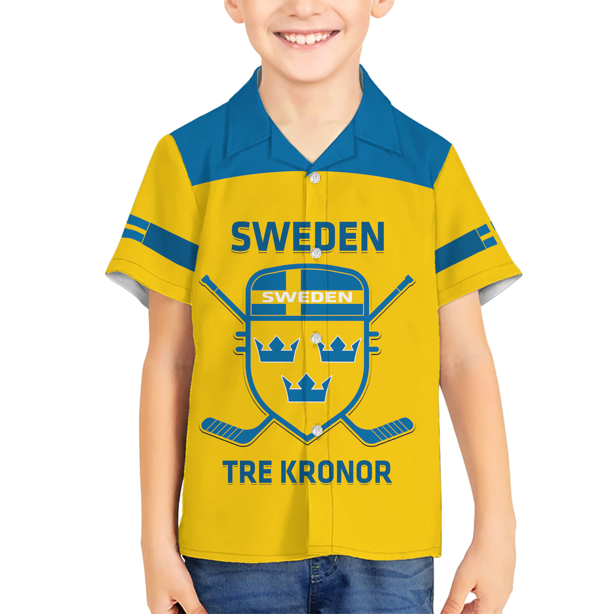 Custom Sweden Hockey Family Matching Short Sleeve Bodycon Dress and Hawaiian Shirt 2024 Go Swedish - Wonder Print Shop
