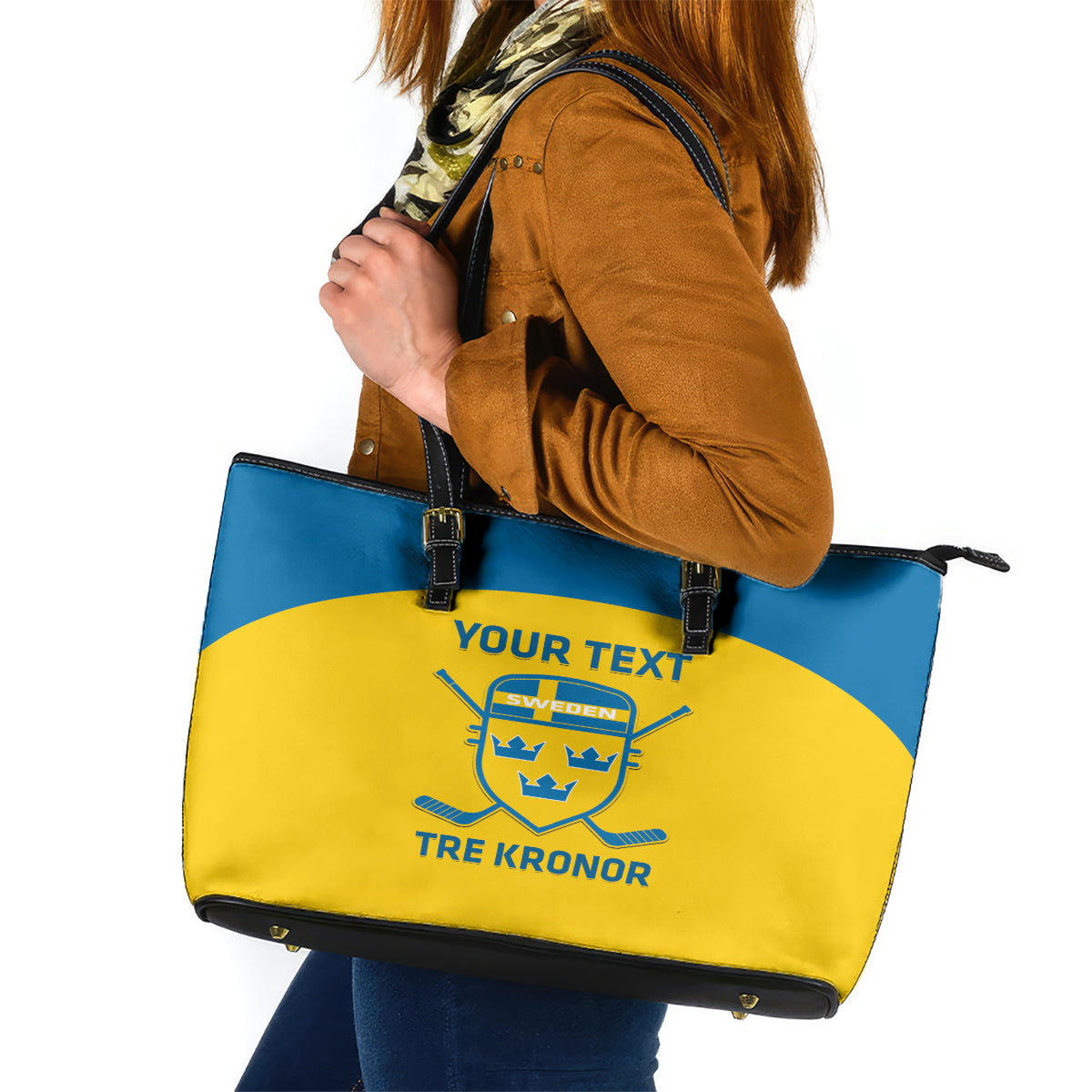 Custom Sweden Hockey Leather Tote Bag 2024 Go Swedish