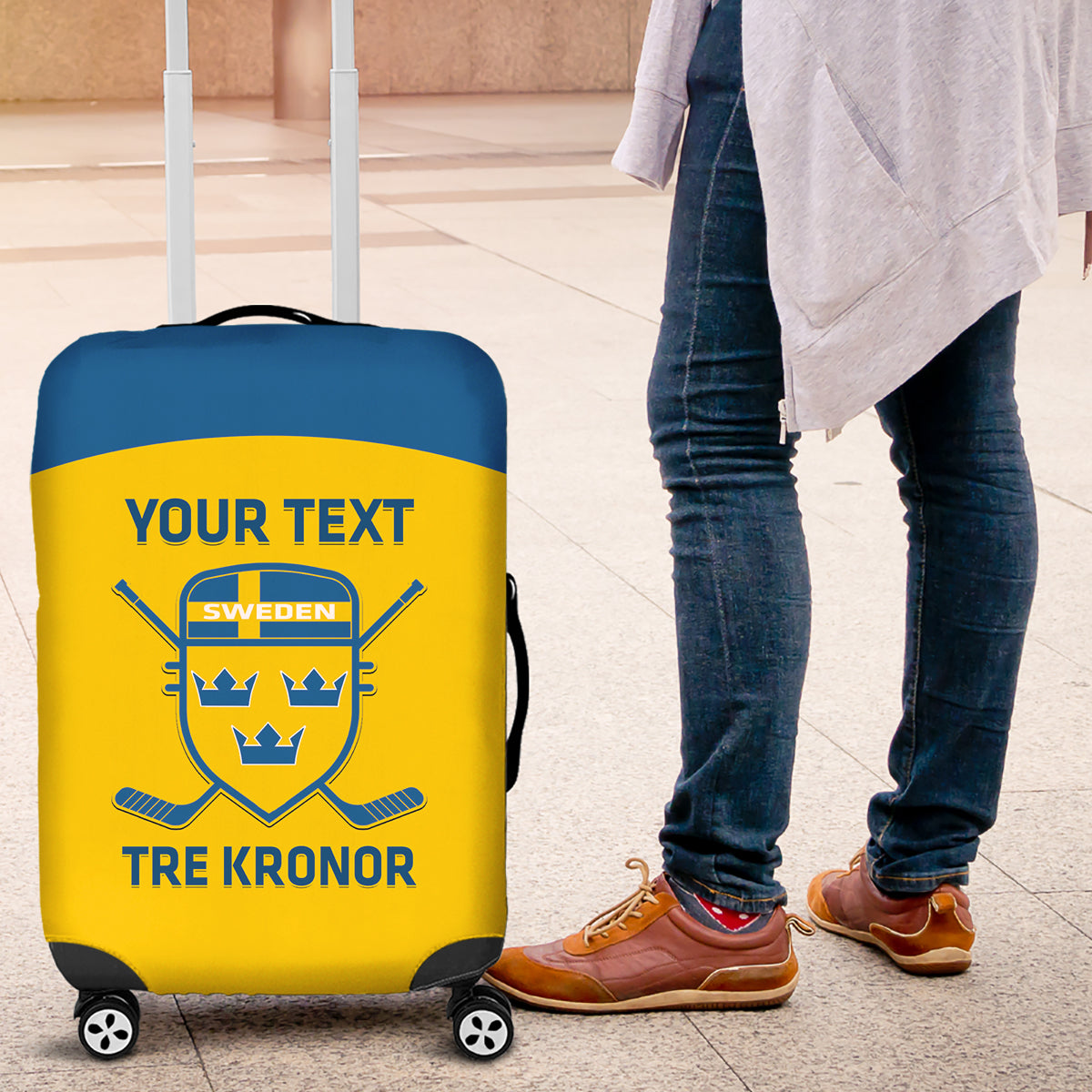 Custom Sweden Hockey Luggage Cover 2024 Go Swedish