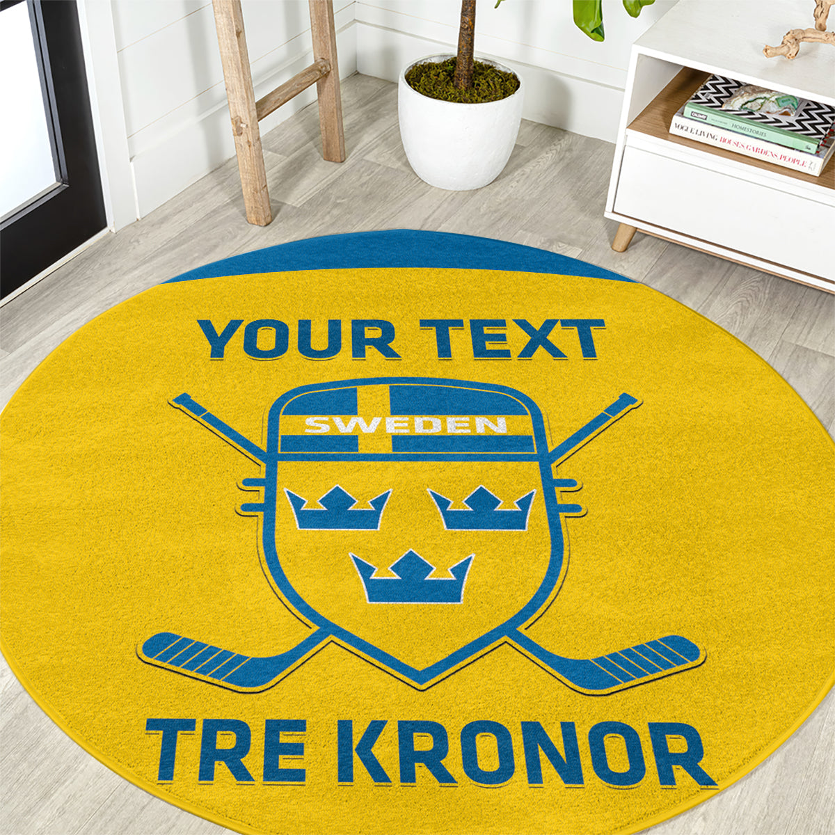 Custom Sweden Hockey Round Carpet 2024 Go Swedish