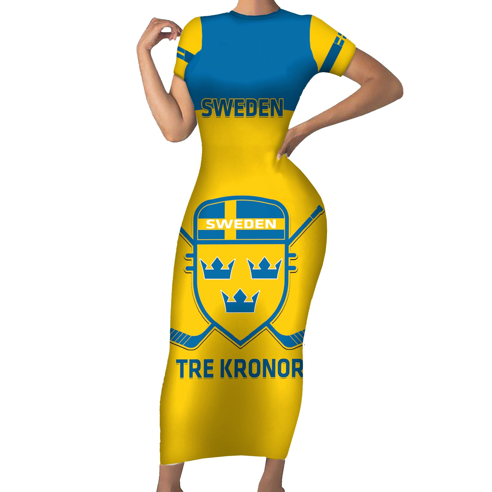 Custom Sweden Hockey Short Sleeve Bodycon Dress 2024 Go Swedish - Wonder Print Shop