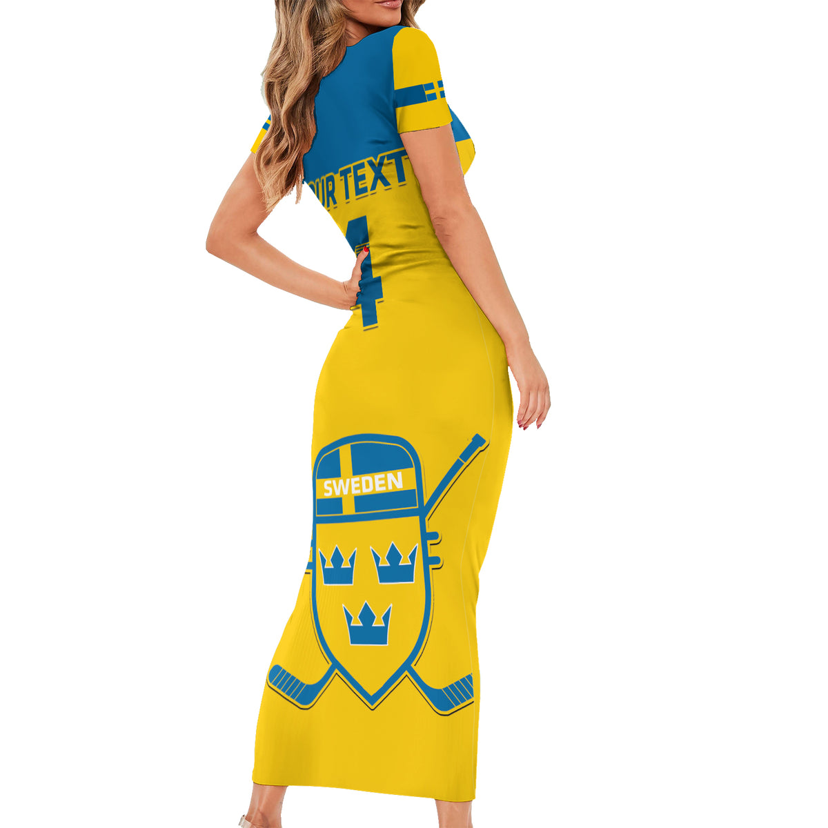 Custom Sweden Hockey Short Sleeve Bodycon Dress 2024 Go Swedish - Wonder Print Shop