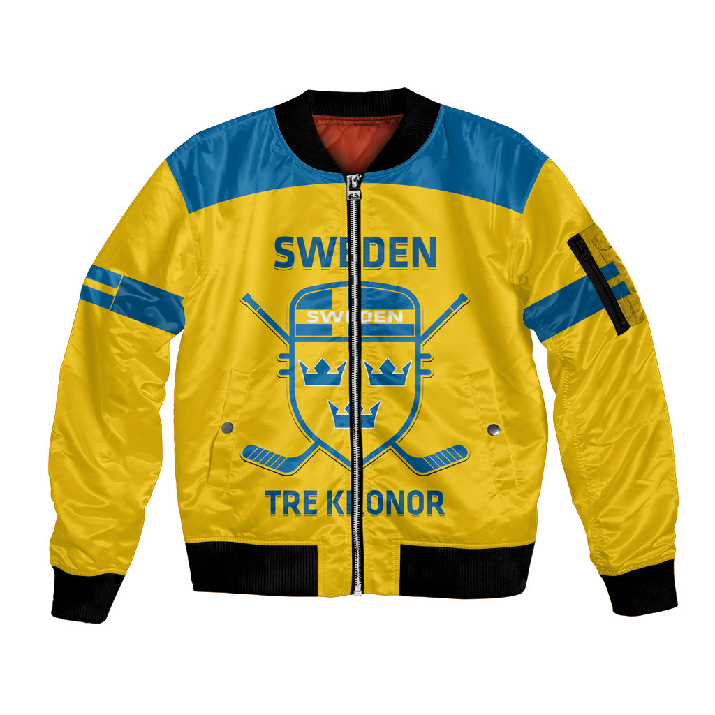 Custom Sweden Hockey Sleeve Zip Bomber Jacket 2024 Go Swedish - Wonder Print Shop