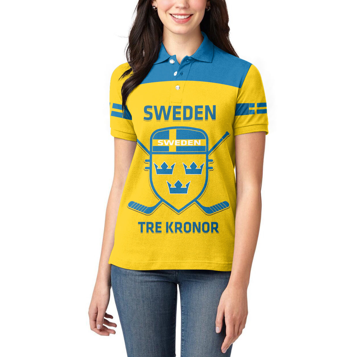 Custom Sweden Hockey Women Polo Shirt 2024 Go Swedish - Wonder Print Shop