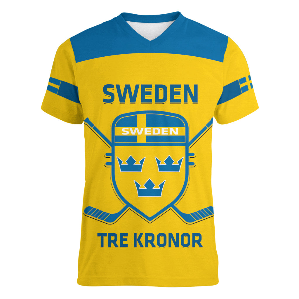 Custom Sweden Hockey Women V Neck T Shirt 2024 Go Swedish - Wonder Print Shop