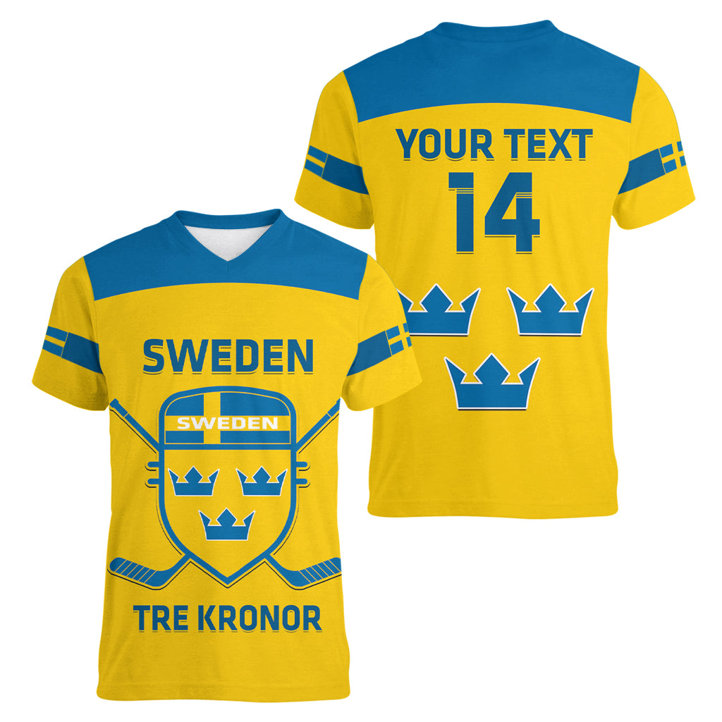 Custom Sweden Hockey Women V Neck T Shirt 2024 Go Swedish - Wonder Print Shop
