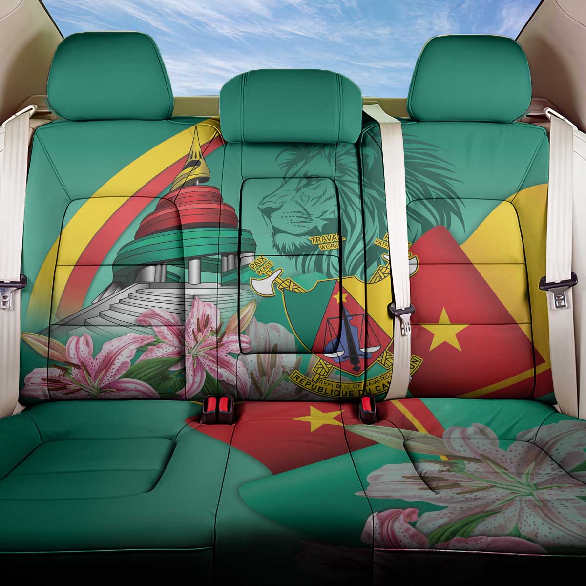 Cameroon National Day Back Car Seat Cover Cameroun Reunification Monument Lily Flowers