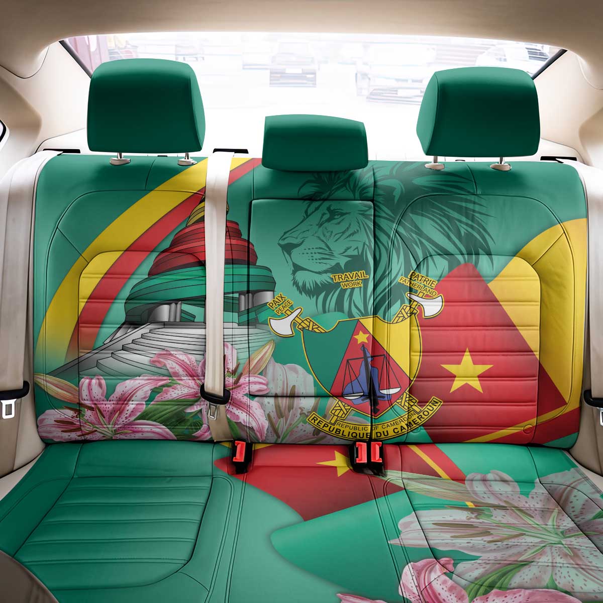 Cameroon National Day Back Car Seat Cover Cameroun Reunification Monument Lily Flowers