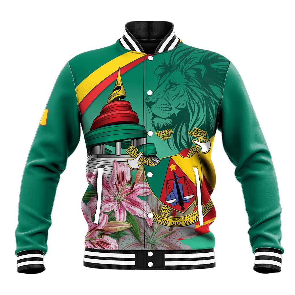 Cameroon National Day Baseball Jacket Cameroun Reunification Monument Lily Flowers