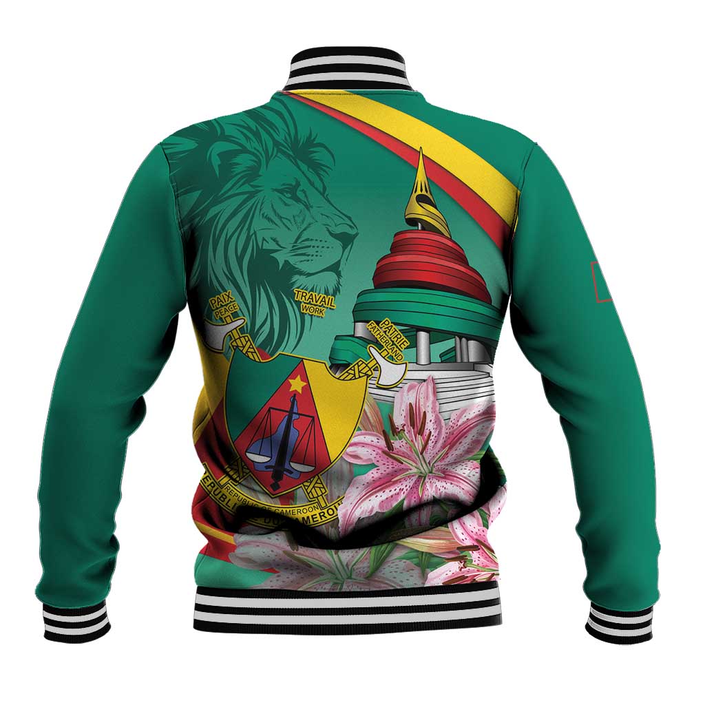 Cameroon National Day Baseball Jacket Cameroun Reunification Monument Lily Flowers