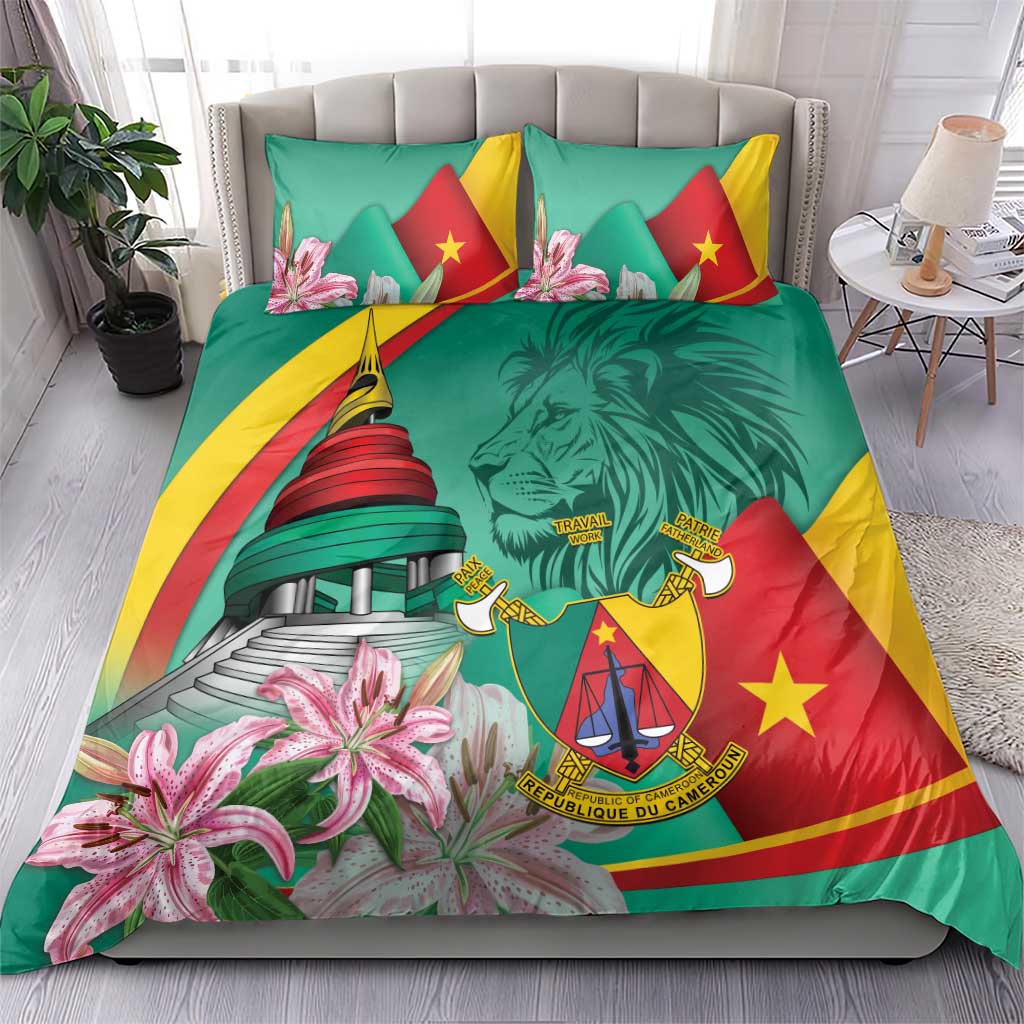 Cameroon National Day Bedding Set Cameroun Reunification Monument Lily Flowers