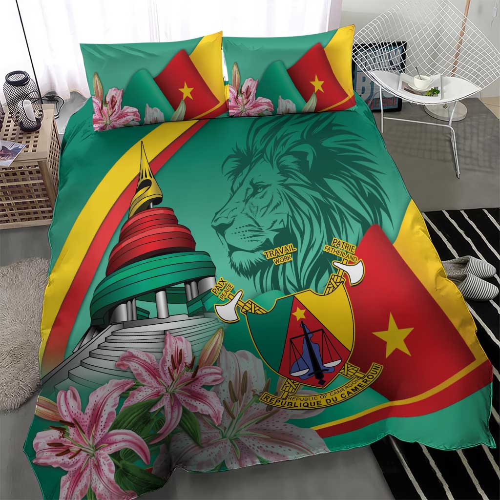 Cameroon National Day Bedding Set Cameroun Reunification Monument Lily Flowers