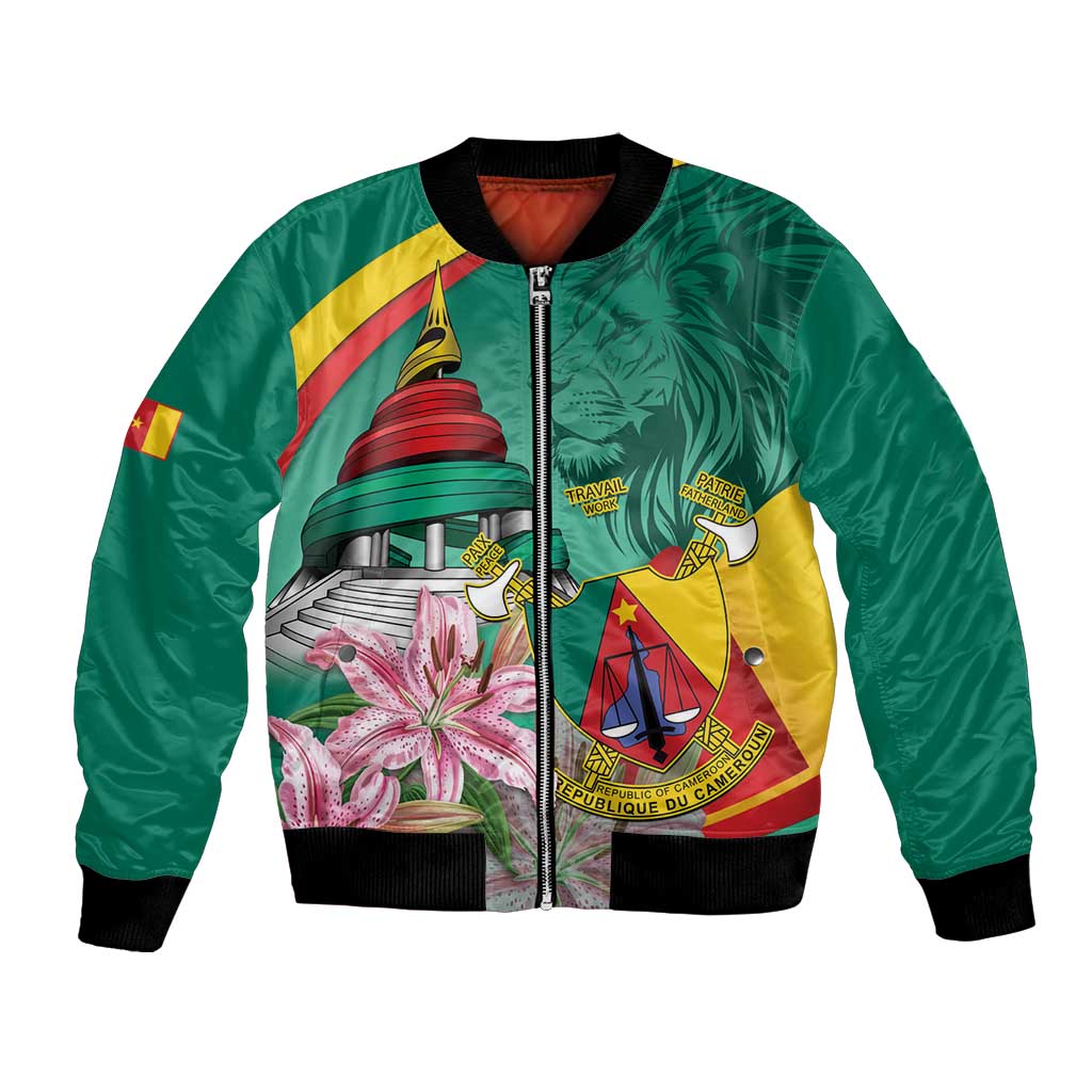 Cameroon National Day Bomber Jacket Cameroun Reunification Monument Lily Flowers