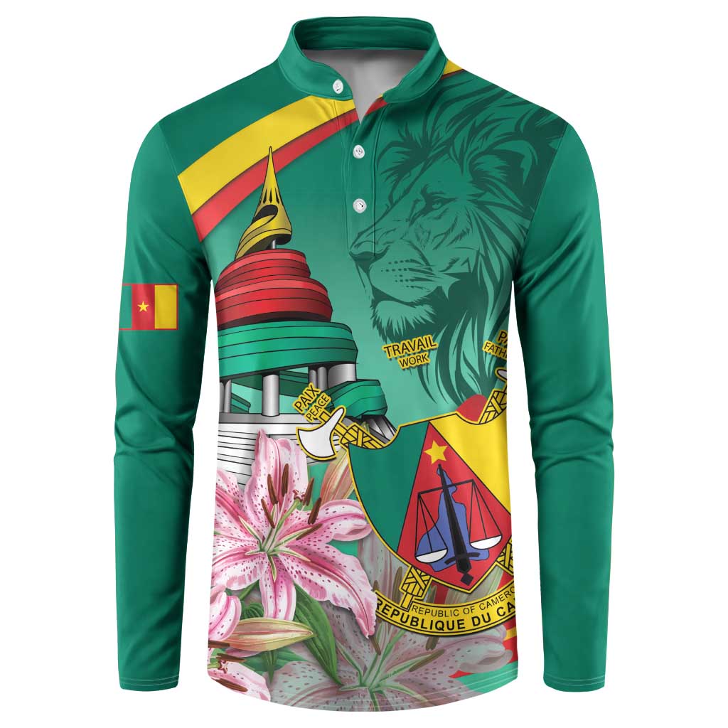 Cameroon National Day Button Sweatshirt Cameroun Reunification Monument Lily Flowers