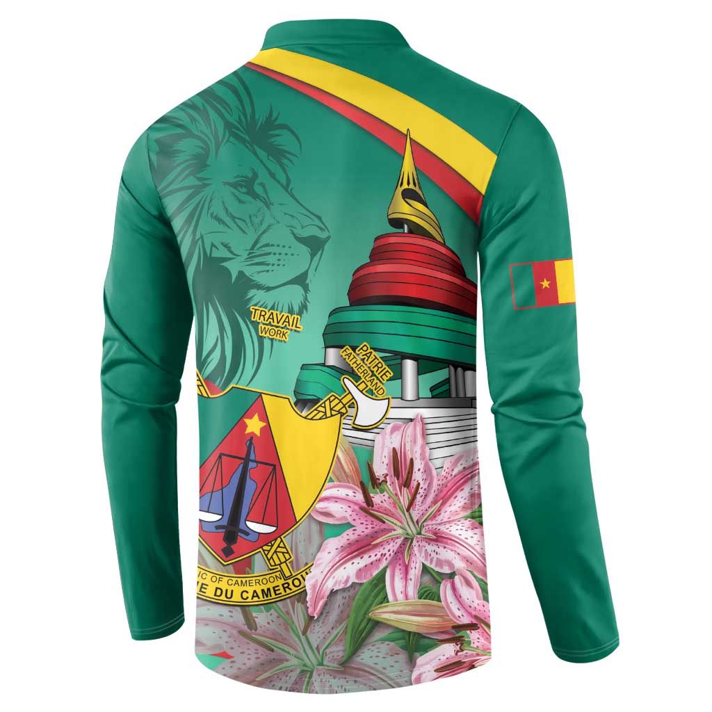 Cameroon National Day Button Sweatshirt Cameroun Reunification Monument Lily Flowers