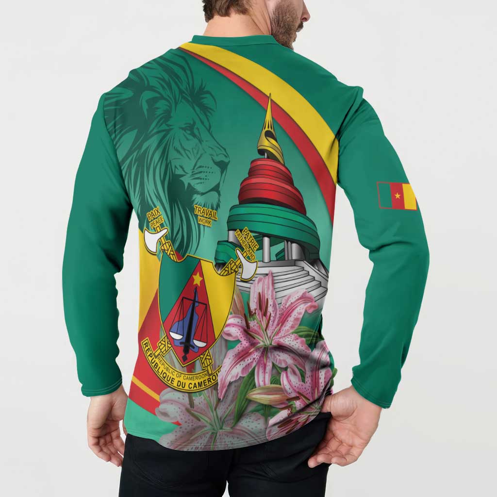 Cameroon National Day Button Sweatshirt Cameroun Reunification Monument Lily Flowers