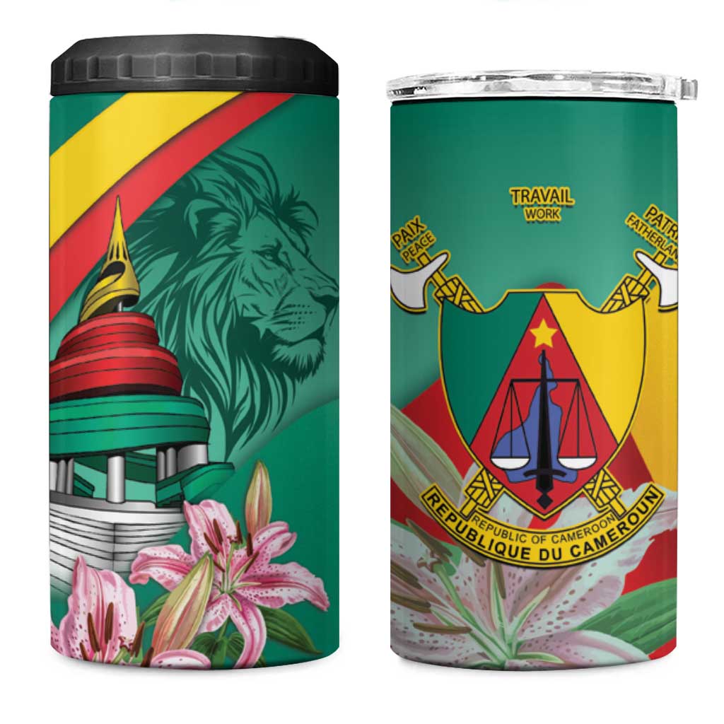 Cameroon National Day 4 in 1 Can Cooler Tumbler Cameroun Reunification Monument Lily Flowers