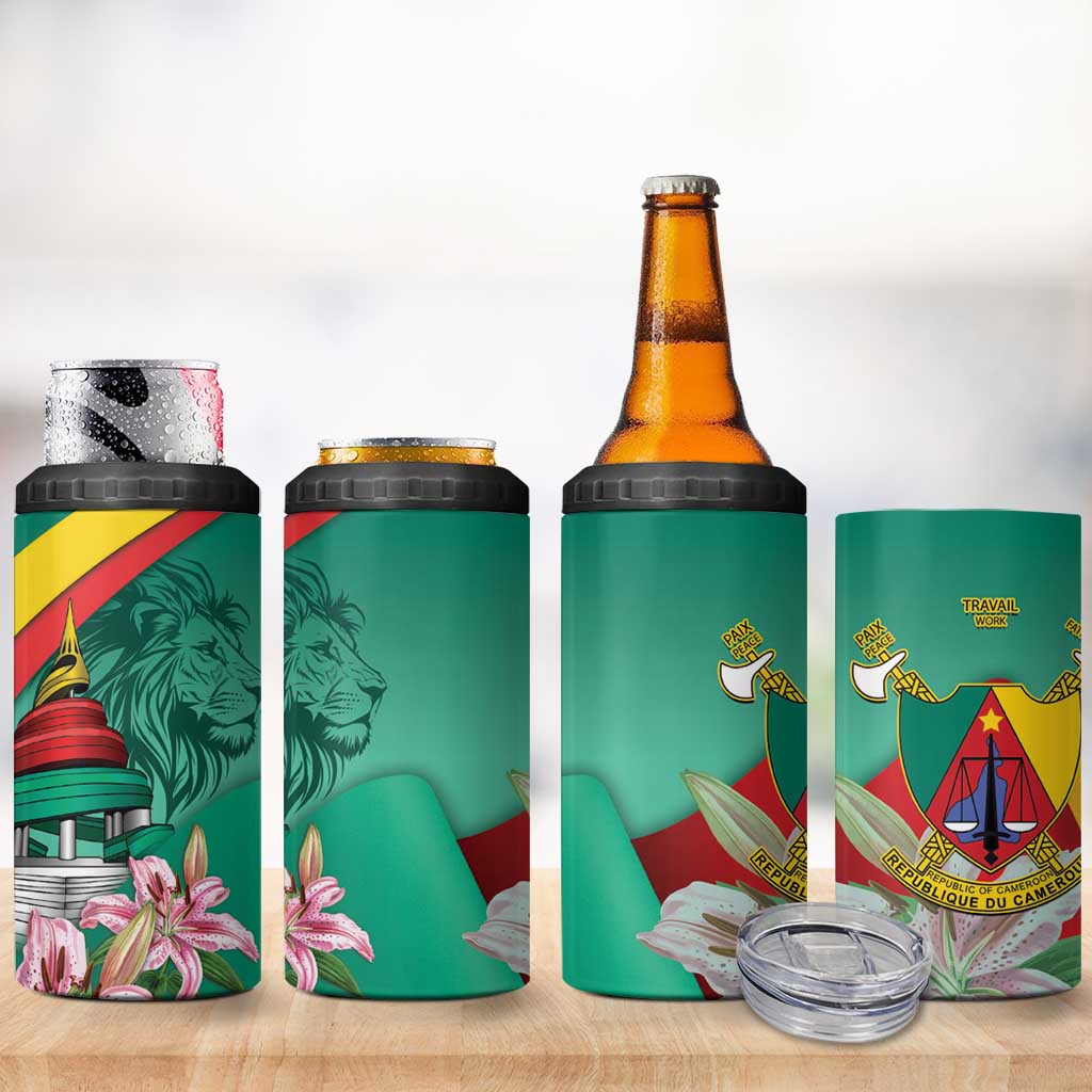 Cameroon National Day 4 in 1 Can Cooler Tumbler Cameroun Reunification Monument Lily Flowers