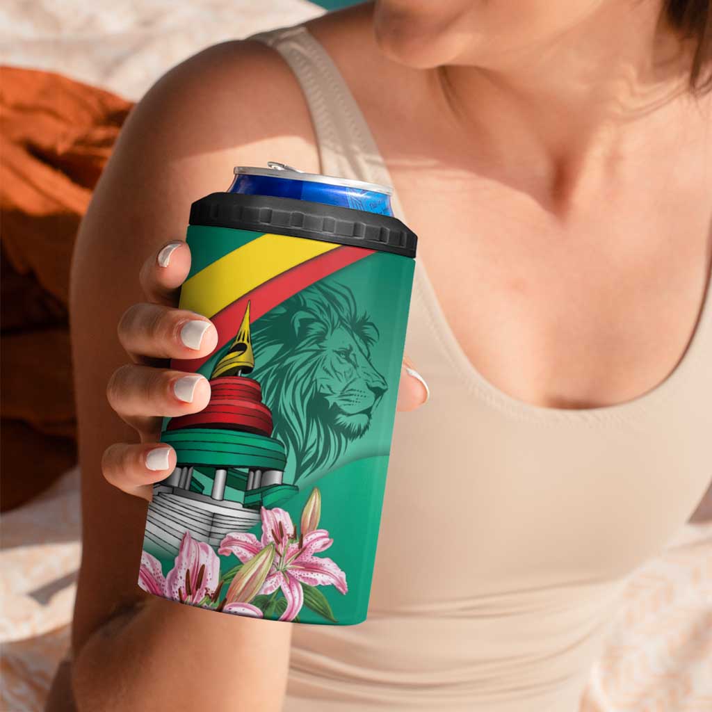 Cameroon National Day 4 in 1 Can Cooler Tumbler Cameroun Reunification Monument Lily Flowers