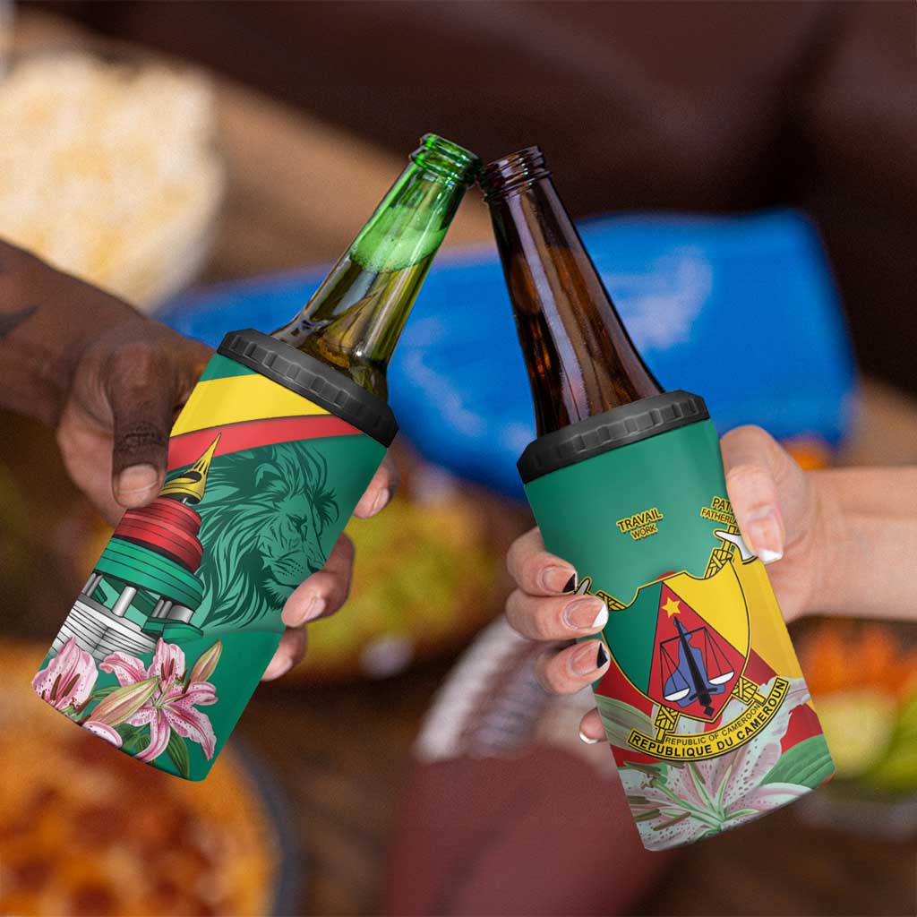 Cameroon National Day 4 in 1 Can Cooler Tumbler Cameroun Reunification Monument Lily Flowers