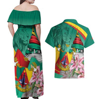 Cameroon National Day Couples Matching Off Shoulder Maxi Dress and Hawaiian Shirt Cameroun Reunification Monument Lily Flowers
