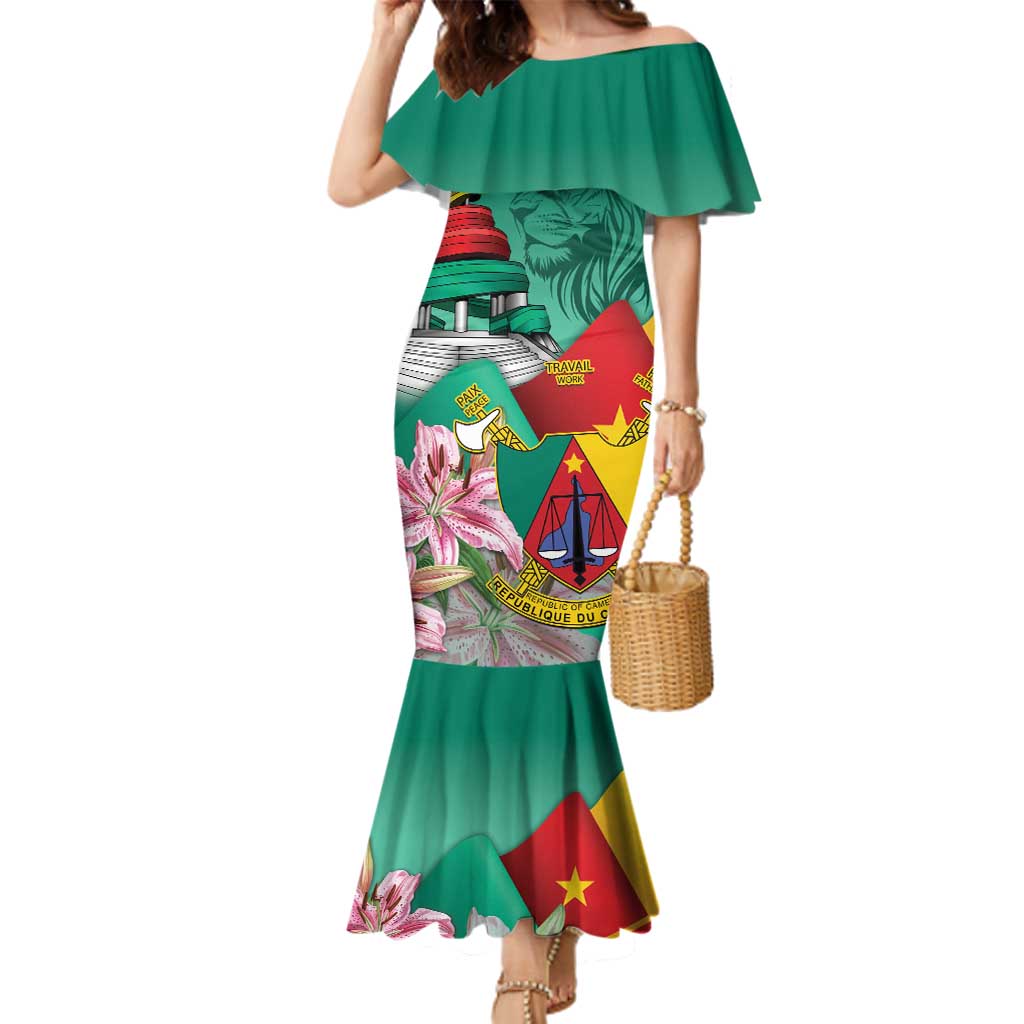 Cameroon National Day Family Matching Mermaid Dress and Hawaiian Shirt Cameroun Reunification Monument Lily Flowers