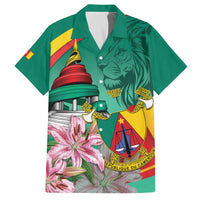 Cameroon National Day Family Matching Off The Shoulder Long Sleeve Dress and Hawaiian Shirt Cameroun Reunification Monument Lily Flowers