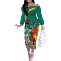 Cameroon National Day Family Matching Off The Shoulder Long Sleeve Dress and Hawaiian Shirt Cameroun Reunification Monument Lily Flowers
