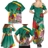 Cameroon National Day Family Matching Summer Maxi Dress and Hawaiian Shirt Cameroun Reunification Monument Lily Flowers