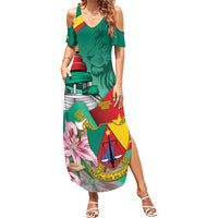 Cameroon National Day Family Matching Summer Maxi Dress and Hawaiian Shirt Cameroun Reunification Monument Lily Flowers