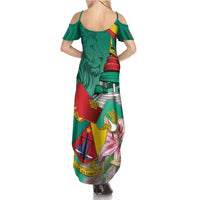Cameroon National Day Family Matching Summer Maxi Dress and Hawaiian Shirt Cameroun Reunification Monument Lily Flowers