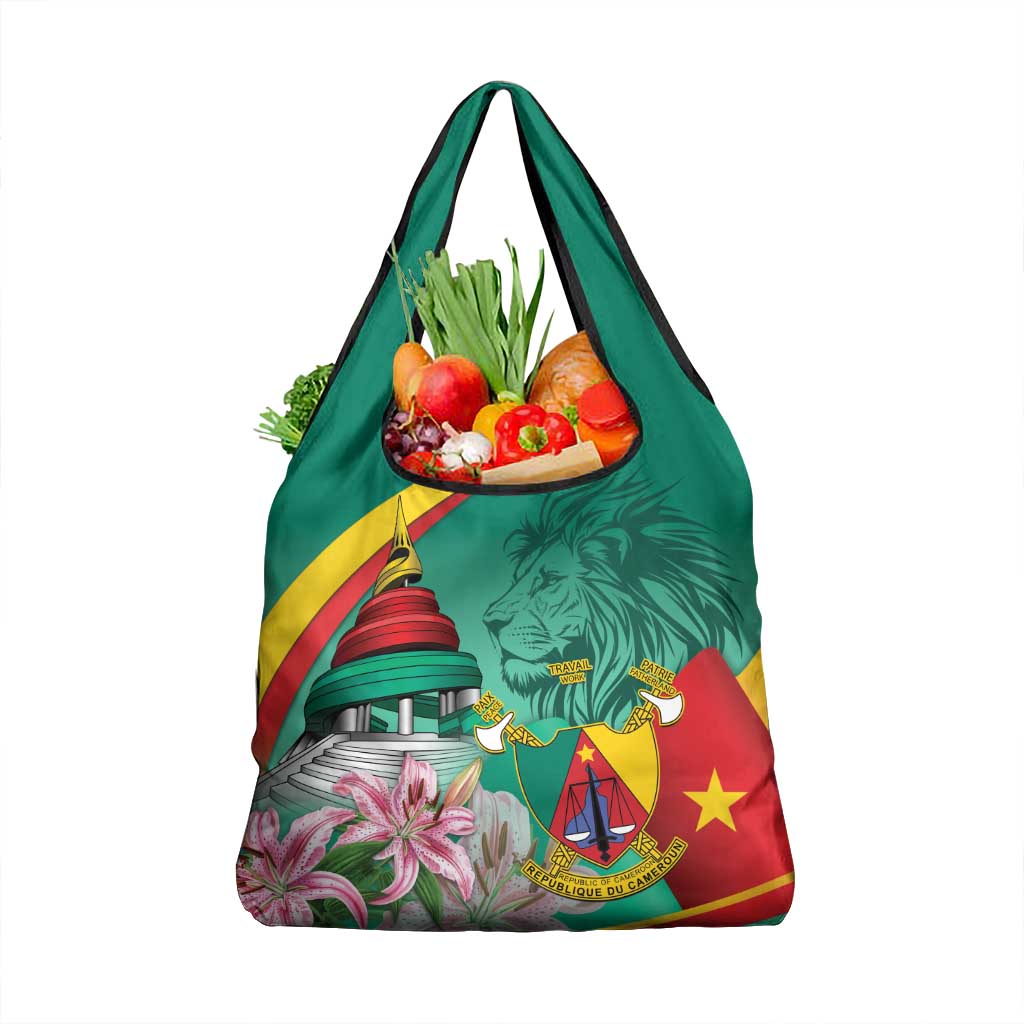 Cameroon National Day Grocery Bag Cameroun Reunification Monument Lily Flowers