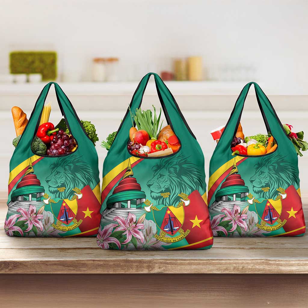 Cameroon National Day Grocery Bag Cameroun Reunification Monument Lily Flowers
