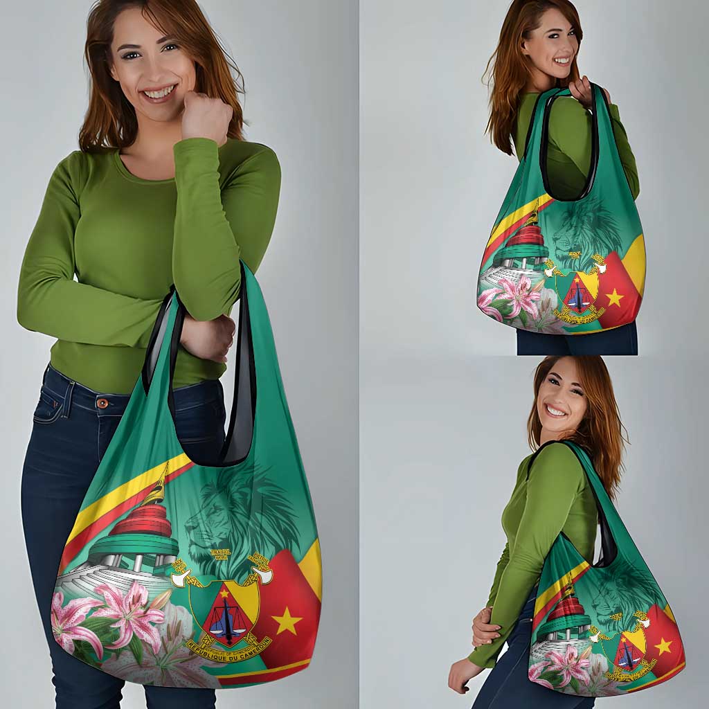 Cameroon National Day Grocery Bag Cameroun Reunification Monument Lily Flowers