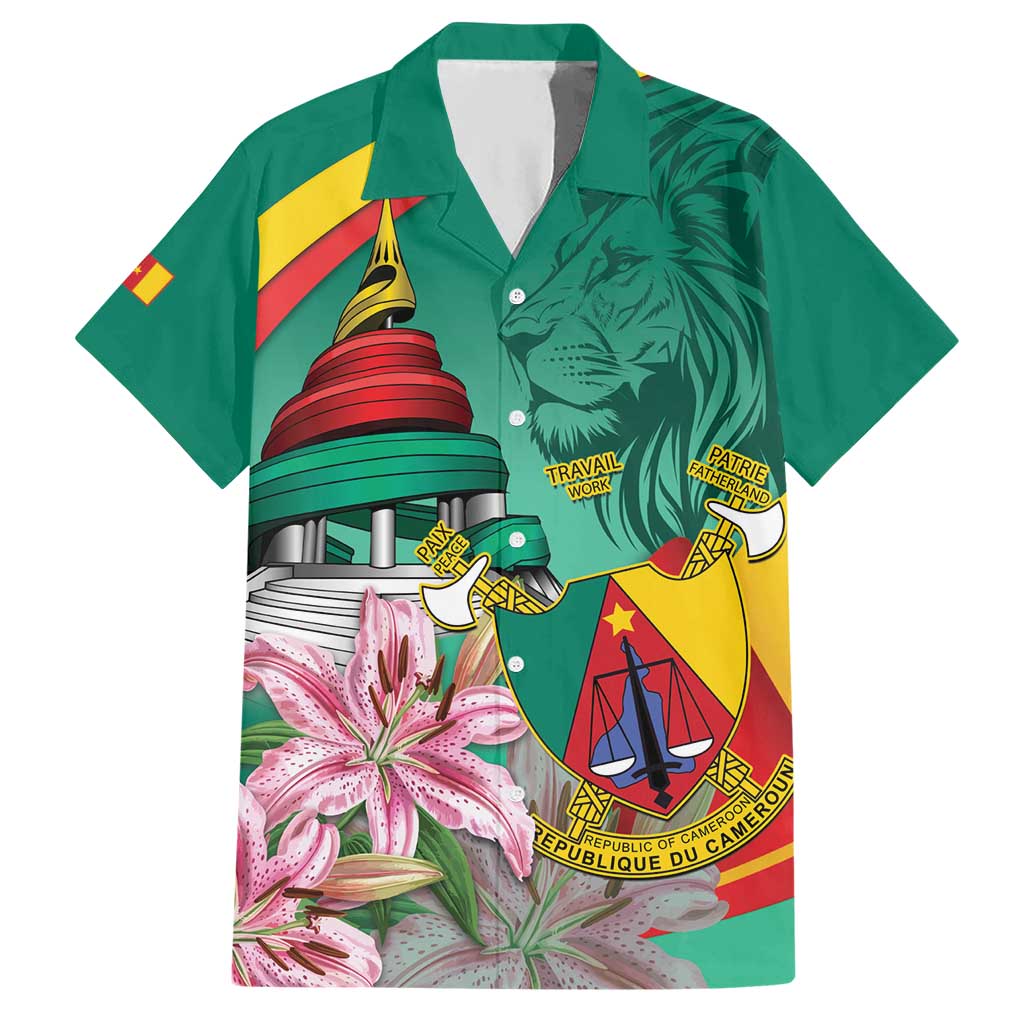 Cameroon National Day Hawaiian Shirt Cameroun Reunification Monument Lily Flowers