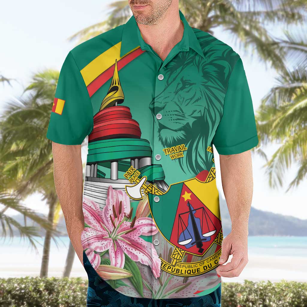 Cameroon National Day Hawaiian Shirt Cameroun Reunification Monument Lily Flowers