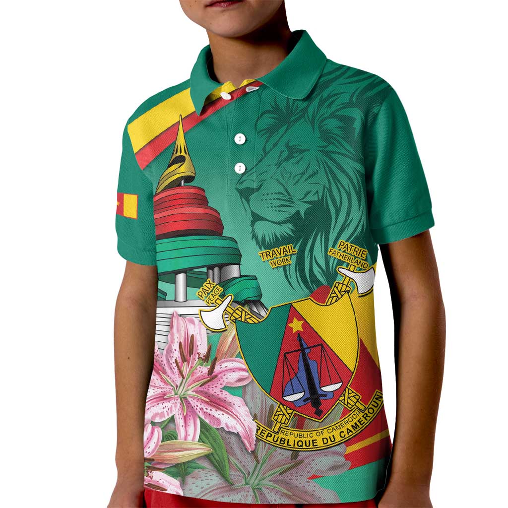 Cameroon National Day Kid Polo Shirt Cameroun Reunification Monument Lily Flowers