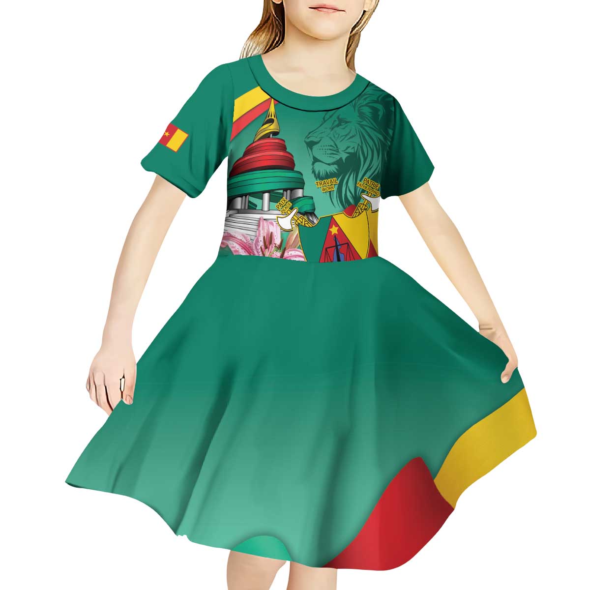 Cameroon National Day Kid Short Sleeve Dress Cameroun Reunification Monument Lily Flowers