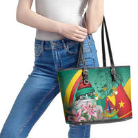 Cameroon National Day Leather Tote Bag Cameroun Reunification Monument Lily Flowers