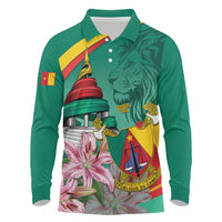 Cameroon National Day Long Sleeve Polo Shirt Cameroun Reunification Monument Lily Flowers