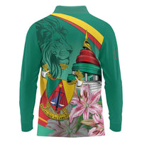 Cameroon National Day Long Sleeve Polo Shirt Cameroun Reunification Monument Lily Flowers